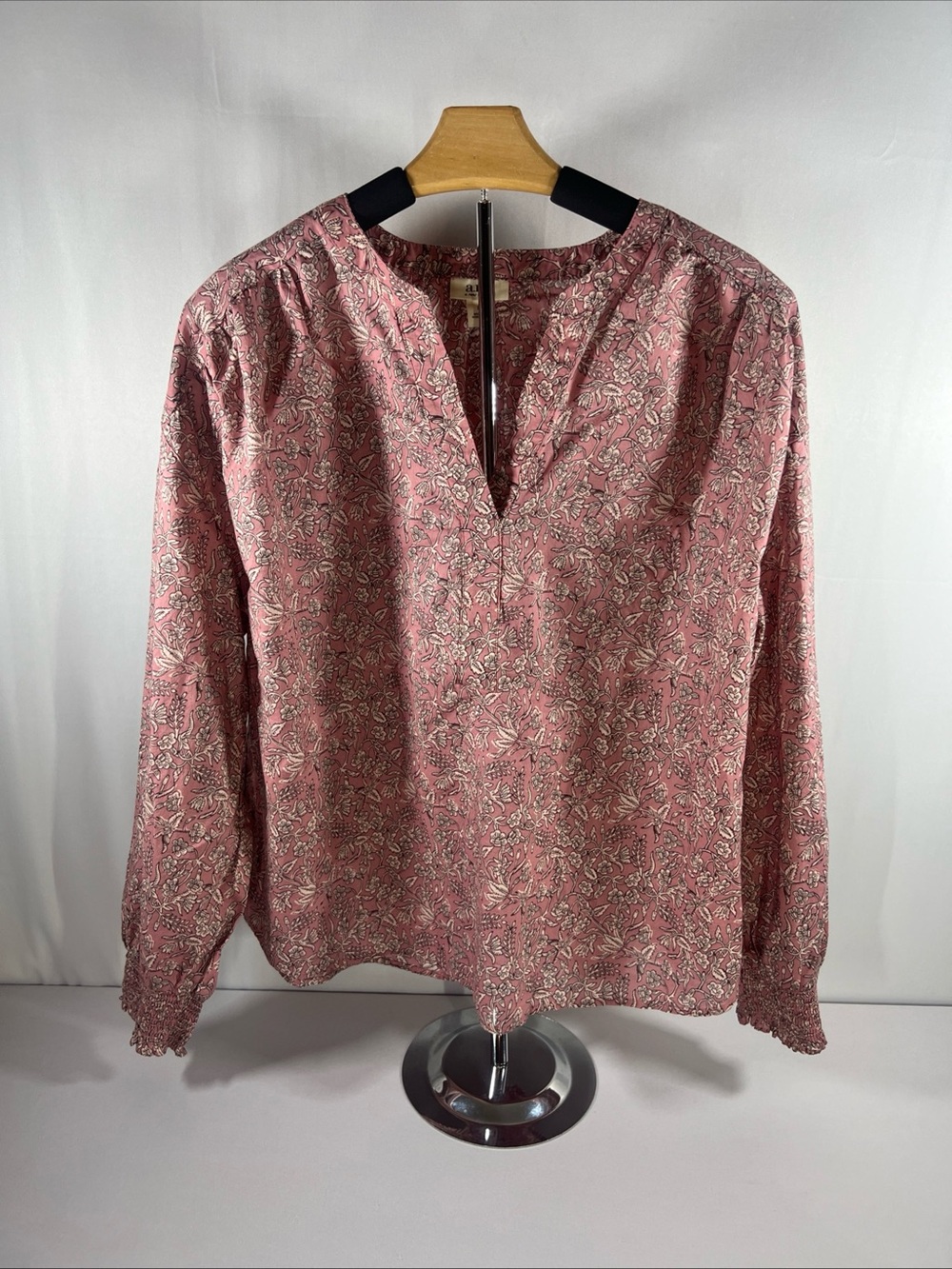 a.n.a Pink Floral V-Neck Long Sleeve Blouse